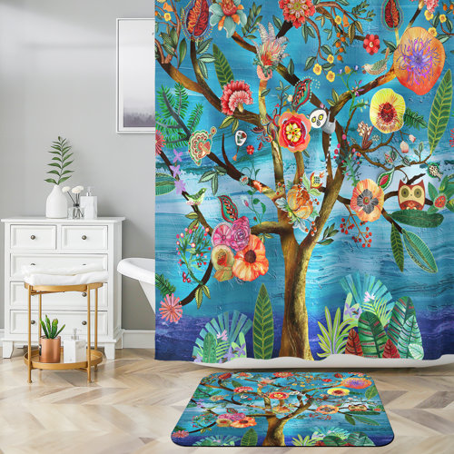 East Urban Home Langlinais Floral Shower Curtain with Rug & Hooks